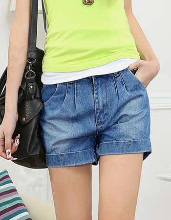 沫米子2018夏装新款大码女装加肥加大码高腰牛仔短裤女显瘦阔脚卷边