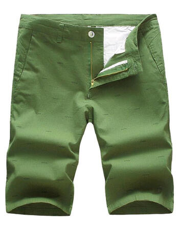 漫呦呦短裤新款男装印花五分平铺短裤 军绿色 32