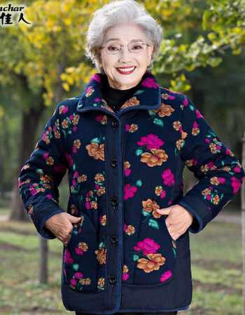 冬季棉服老年女60-70岁花棉袄中老年女装老太太上衣棉衣外套冬女 玫瑰