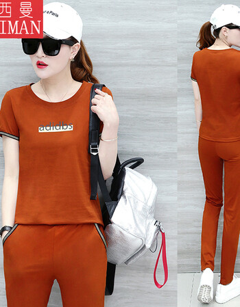 法西曼 运动套装女2018夏新款大码休闲套装女短袖长裤运动服两件套潮