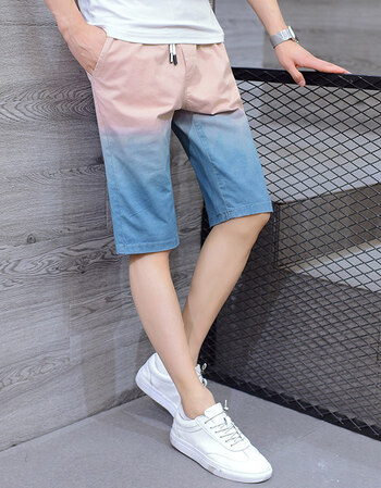 初中学生休闲短裤男14-16岁夏季2018五5分裤松紧腰外穿大裤衩 渐变蓝