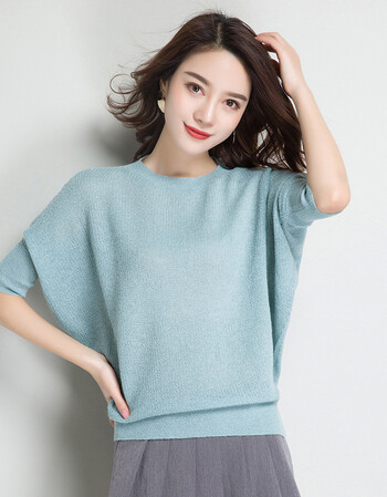 2018新品2018夏装新款冰丝针织衫短袖t恤女韩范百搭套头上衣中袖夏天