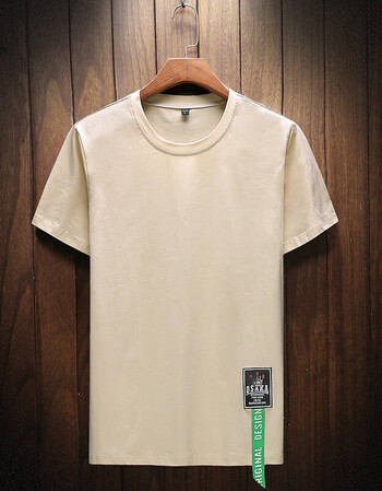 2018新款t恤男式短袖韩版修身青少年男士纯棉体恤衫休闲男潮 卡其色 m