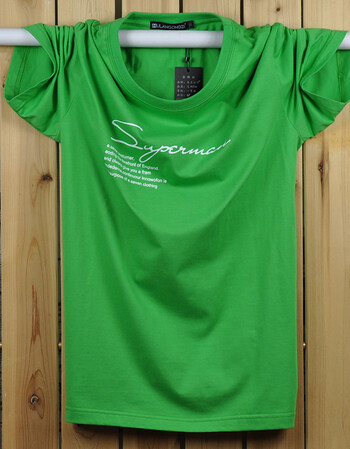 夏季男印花短袖t恤加肥加大码圆领上衣宽松运动胖子半袖汗衫 绿色