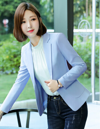 西装外套女韩版短款修身显瘦2018新款春季长袖休闲小西服女式上衣 天