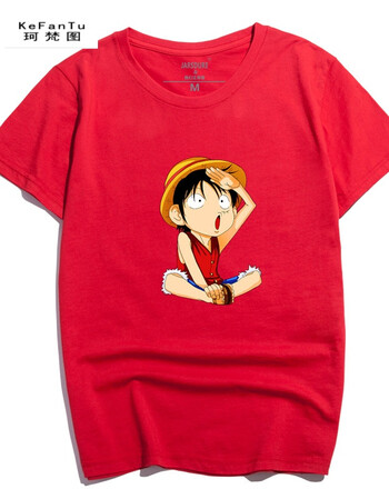 王短袖t恤男路飞情侣装棉半袖女t恤衫卡通动漫短袖潮牌 红色路飞敬礼