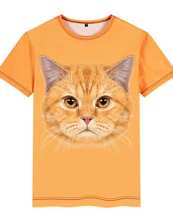 3d动物图案欧美潮牌印花夏季t恤男装哈士奇狗猫咪中国风短袖衣服 橙色