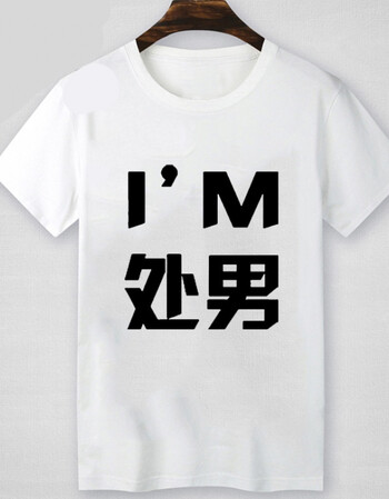 创意个性潮男短袖衣服t恤 有字汉字体恤 im处男 处男白色 s