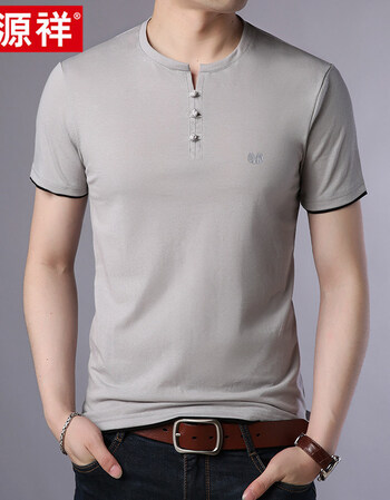 短袖t恤丝光棉v修身休闲半袖体恤青年男装上衣潮流抖音 h-1856灰色xa