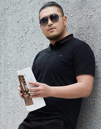 潮胖子翻领polo衫短袖男t恤宽松6xl加肥加大码250斤肥佬商务休闲 黑色