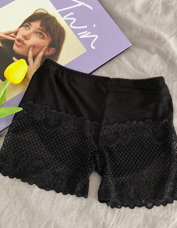蕾丝花边打底裤防走光安全裤棉质短裤女 黑色 均码