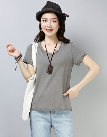 纯棉 纯色t恤女韩版宽松夏天衣服中年女装纯色全棉上衣潮 灰色 xl