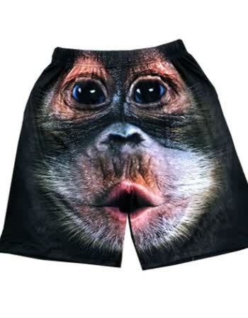 3d个性立体搞笑猴子猿人头图案短袖t恤男装滑稽大码胖子印花衣服 黑色