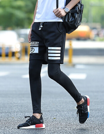 运动裤男高弹力紧身裤男连体两件篮球裤长裤薄款男士跑裤训练运动短裤