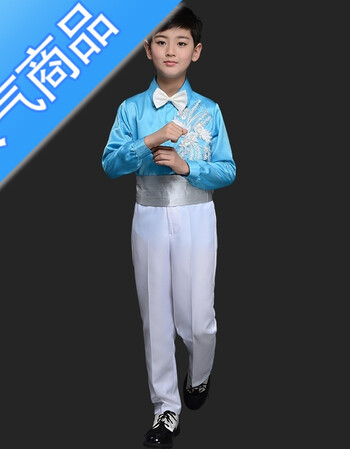 服大合唱蓬蓬裙中小学生男女童公主裙舞蹈裙表演服装 男孩蓝色套装