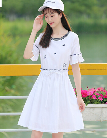 14-15短袖少女装16初中学生17甜美公主裙子夏季女孩18岁连衣裙 白 