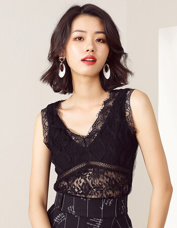 女装 吊带/背心 吉普(jeep) v领蕾丝吊带背心女夏外穿无袖上衣性感