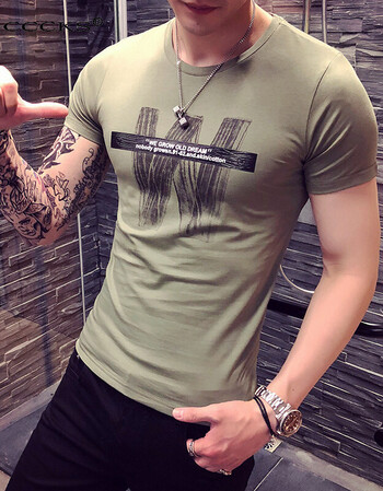 cccks 2018新款夏季男短袖t恤潮流韩版修身印花字母图案时尚小衫 墨