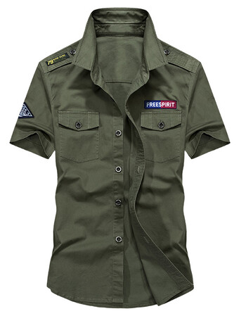 jeep短袖衬衫男士纯棉军装衬衣男休闲吉普工装上衣夏季薄款 军色 xl