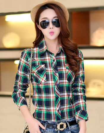 格子衬衫 女装打底衫韩版纯棉修身衬衣女 8866-18 m【图片 价格 品牌