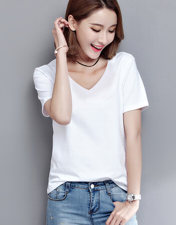 梵藜纯棉纯白色t恤女短袖宽松韩版2018新款夏装简约黑色上衣短款纯色