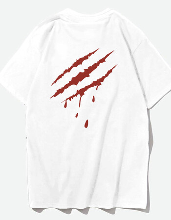 男士短袖2017新款个性爪痕印花体恤潮男抓痕t恤血爪血滴半袖青年 白色