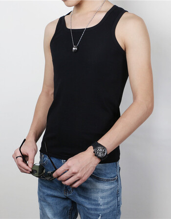 街头原宿bf风潮牌短袖t恤男士夏季日系纯棉百搭宽松圆领半袖 黑色背心