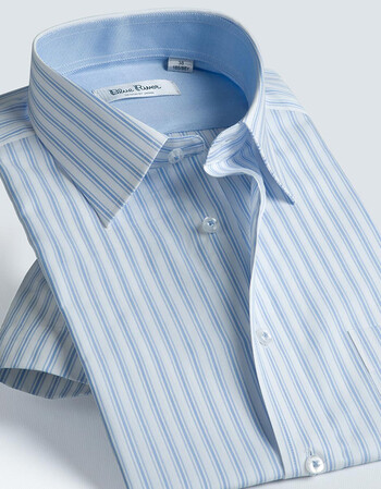 blue river/蓝河夏季男士条纹短袖衬衫 商务休闲修身正装衬衣男装寸衫