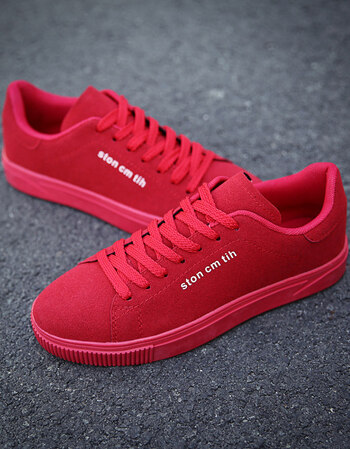 夏季新款男鞋子板鞋韩版透气百搭休闲鞋男系带低帮帆布鞋男潮 红色 40