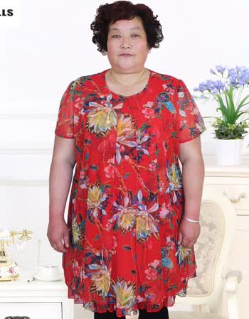 rpbulls新款中老年大码女装纱网连衣裙女夏装薄款加肥加大码妈妈装