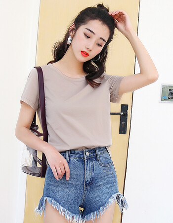 夏新款简约超薄t恤女短袖纯色圆领学生韩范修身棉百搭半袖 8868肉色 s