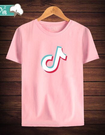 抖音logo标志t恤张欣尧同款短视频专业道具符号衣服短袖男女圆领 粉红