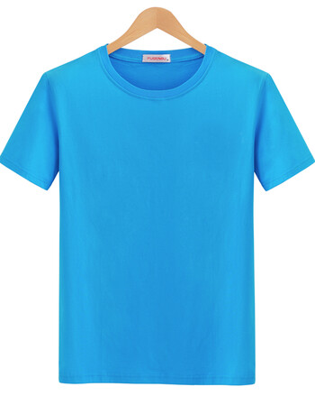 夏季加肥加大码短袖t恤男纯棉透气打底体恤纯色运动半袖工服 天蓝色 6