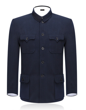 春夏中山装男中老年男装中山服上衣老年人爷爷装老人爸爸外套 藏青色