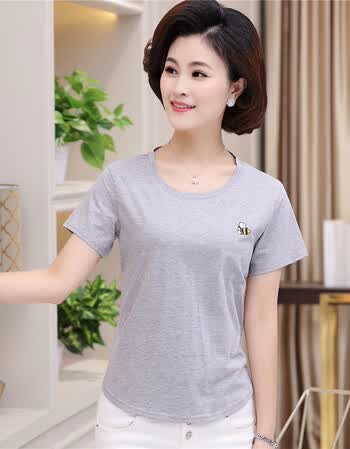 夏尔维纳中老年女装夏装上衣中年妇女短袖t恤女30-40岁50妈妈装女汗衫