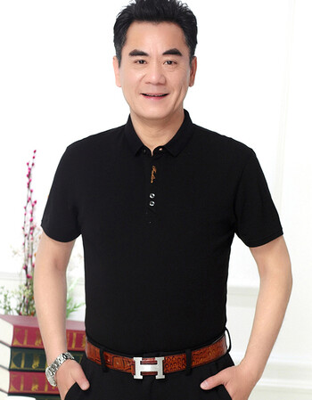 爸爸装纯棉短袖t恤中年男士夏装新款中老年夏天体恤衫40-50-60岁 黑色