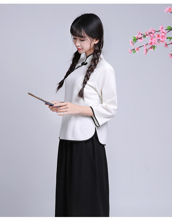 学生装女五四青年装女民国女装毕业照服装班服 纯棉长款白色(上衣