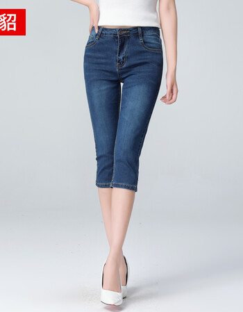 七分牛仔裤女铅笔裤紧身小脚2018新款女式马裤夏款修身薄款中裤 深