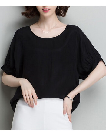 2018夏季新款女士上衣韩版大码女装时尚纯色宽松圆领短袖t恤女款 黑色