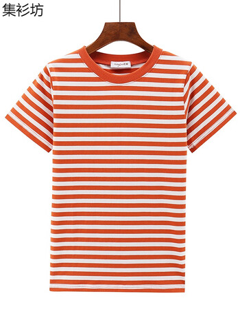 集杉坊 夏装女休闲黑白条纹短袖t恤简约细横条纹圆领体恤韩版女装打底