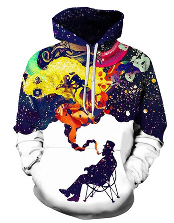 3d连帽衫冰火狼印花 宽松带帽卫衣男装夏季款新品 烟斗 xl