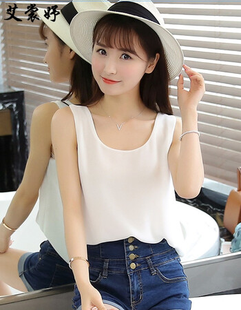 小清新雪纺背心女2018爆特价款大码雪纺衫女外穿无袖打底衫纯色双层