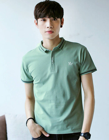 古莱登男装polo衫韩版翻领男短袖青少年t恤男士夏季棉体恤 豆绿色820