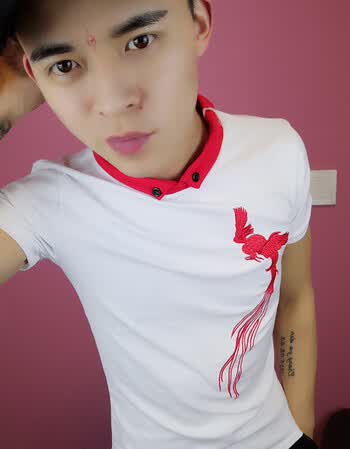 新款男短袖t恤polo衫修身刺绣半袖社会小伙青年潮t快手红人同款夏