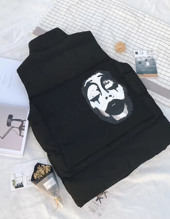 冬季新款保暖无袖棉背心男士宽松坎肩加绒加厚韩版潮流 黑色小丑马甲