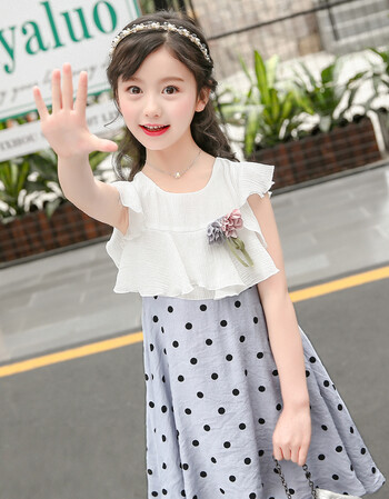2018新款女童雪纺连衣裙套装中大童夏装小学生女孩韩版公主裙裙子抖音