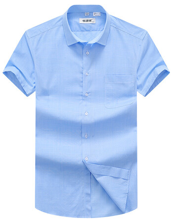 男士短袖衬衫纯色商务休闲寸衫中年商务休闲含冰丝男装衬衣 浅蓝色 39