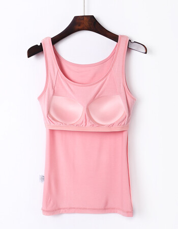 带胸垫吊带背心女一体内衣打底衫莫代尔免文胸瑜伽运动bra小吊带 粉色