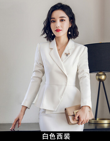 装女装套装ol西装女秋正装气质修身美容师工作服品质定制款 白色西装