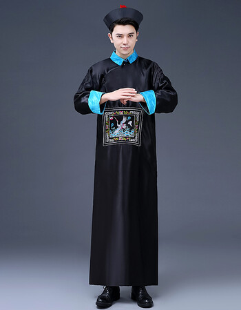 清朝僵尸服装万圣节cos成人僵尸服恐怖清朝大臣服官服太监公公服 黑色